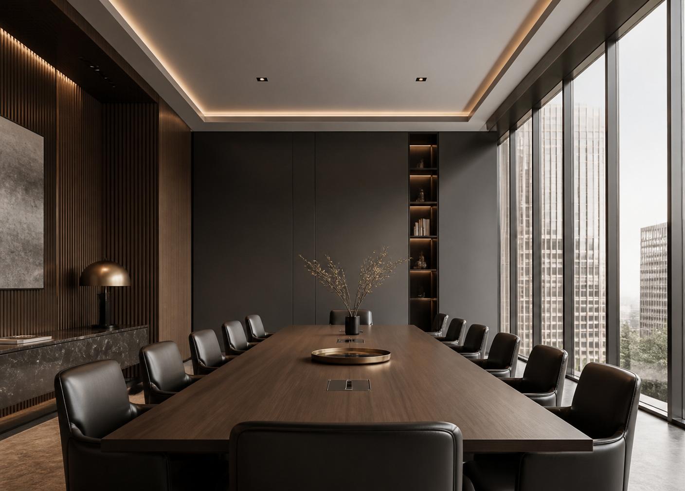 Minimalist executive boardroom with natural light